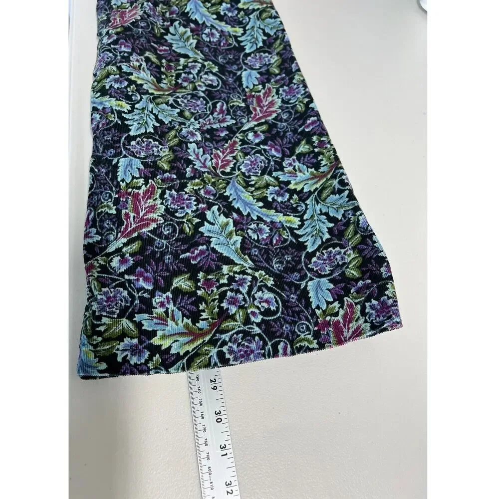 Appleseeds Dark Floral Leaf Corduroy Midi Skirt Womens Size 10P Petite Black